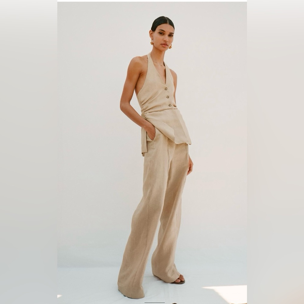 100% Linen Halter Vest Jumpsuit Zara